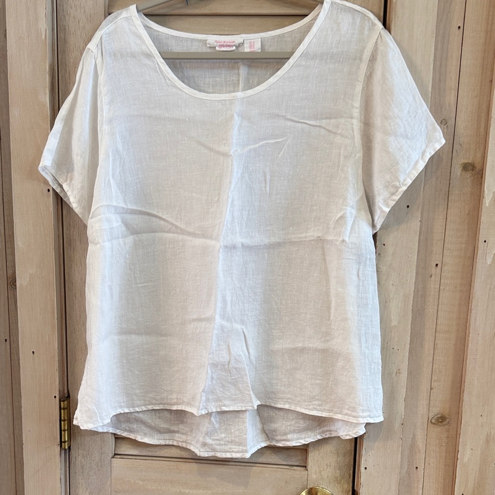 Isaac Mizrahi White Linen Short-Sleeve Blouse